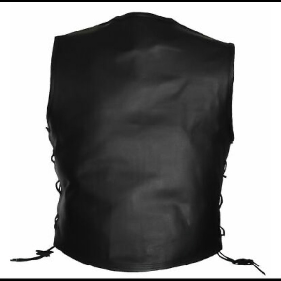 Mens Side Lace Zippered Biker Style Motorcycle Concealed Carry Leather Vest - Picture 3 of 7